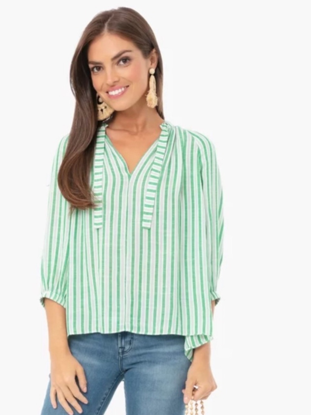 REDUCED Tuckernuck Green and White Striped V-Neck Blouse